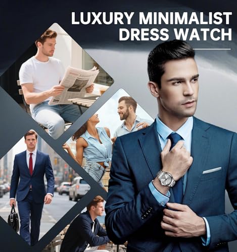 Taxau Watches for Men Waterproof Mens Silver Watch Dress Analog Stainless Steel Watches Luxury Mens Watch with Date for Minimalist Large Wrist Big Face Relojes para Hombres — view 4
