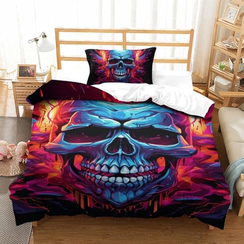 Parure de lit tête de mort 135x200 en microfibre douce avec taies