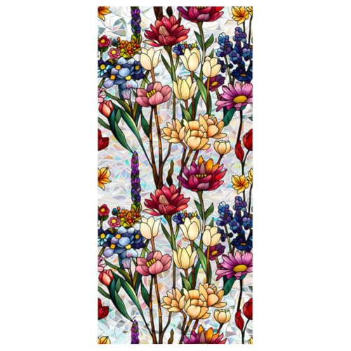 JOONOR Retro Multi Flowers Window Privacy Film Sun Blocking Decor, Colorful
