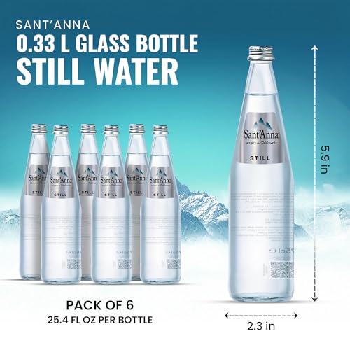 Image of Sant'Anna Still Mineral Water, 11.15 Fl Oz (6-Pack) | Pure French Pyrenees Mountain-Fresh Drinking Water | Natural Functional Drink | Sodium-Free Mineral in Glass Bottles