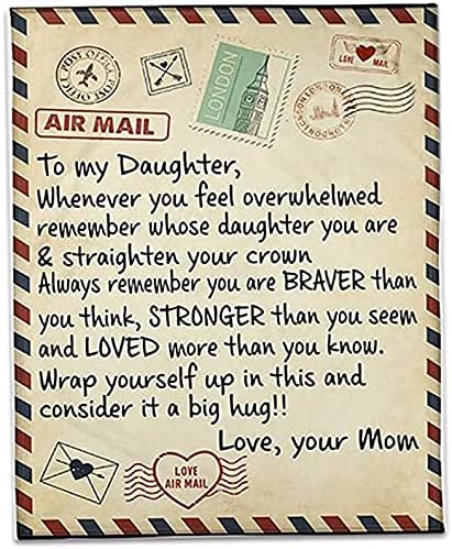 nobbeve Fleece Blanket to My Daughter Letter Printed Quilts Mom for Daughter's Air Mail Blanket Positive Encourage and Love Daughter's Flannel Blanket Gifts (60 * 80)