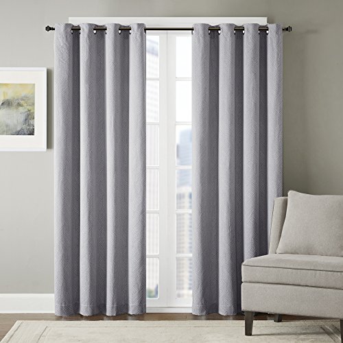Madison Park Eliza Chevron Jacquard Window Curtain Charcoal 84" Panel #TOP1