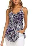 Flowy Tops for Women Summer Tops and Blouses Sleeveless Paisley Floral Beach Shirts (Purple, L)