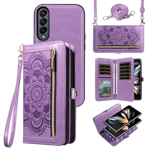 Housse Z Fold 4 5G avec bandoulière et portefeuille amovible à fermeture éclair Asuwish