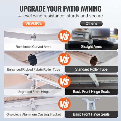 Vevor MANUAL RETRACTABLE AWNING 13 X 8 FT Manual Retractable Awning, 13 X 8 Ft Outdoor Patio Awning Retractable Sun Shade thumb #2