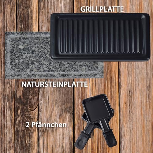 Syntrox Germany Edelstahl Design Raclette Glarus mit Grillplatte und Platte Heißer Stein für 2 Personen – Bild 4