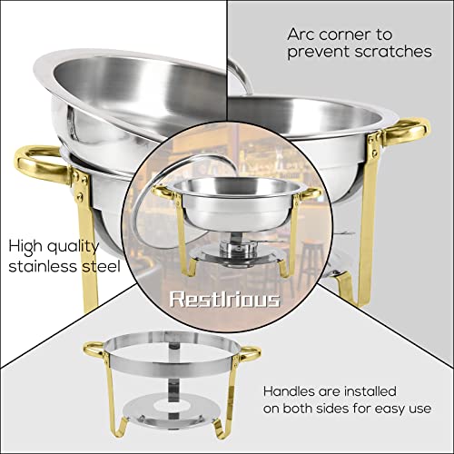 Restlrious Chafing Dish Buffet Set 5Qt, Stainless Steel Round Chafers And Buffet Warmers Set W/Glass Viewing Lid And Fuel Cans Gold Frame Food Warmer For Party, Wedding, Banquet, Events, 1 Pack #TOP3