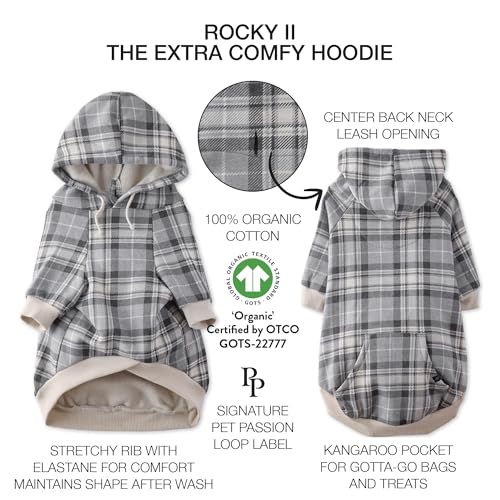 Pet Passion Rocky II - The Extra Comfy Hoodie, Organic Cotton and Recycled Poly Dog Hoodie Pet Coat Sweater for Small, Medium, Large Dogs​​, Gray Chesterfield Plaid, Small by Pet Passion - Image 2