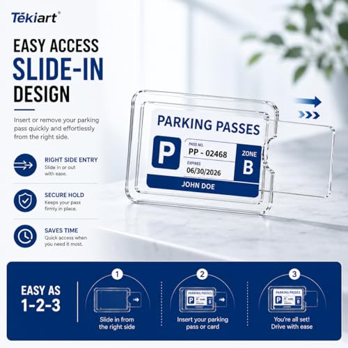 Image of Card Display Holder for Windshield Glass, Transparent, for Parking Permits, Passes and ID Card