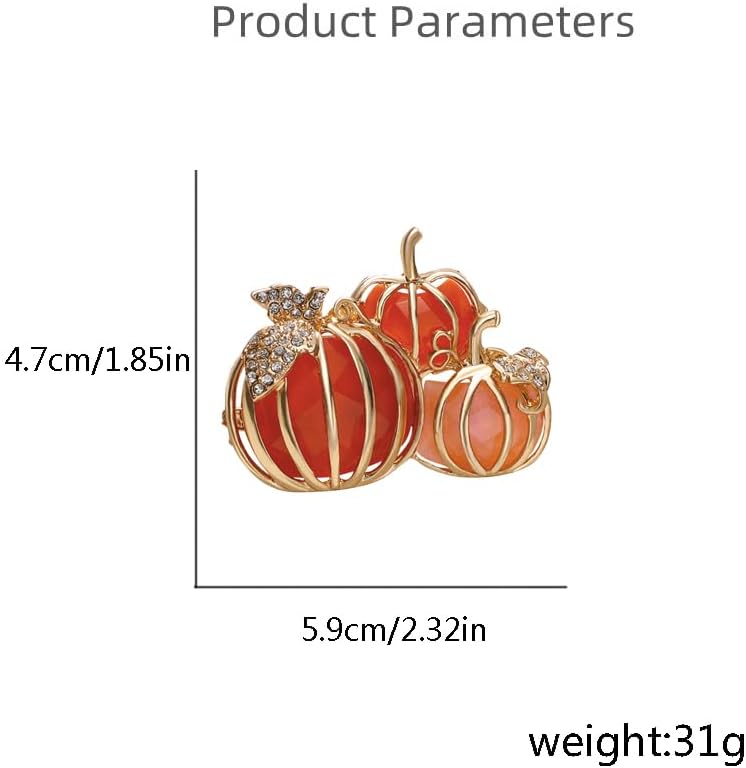 3 Rhinestone Pumpkins Brooch Pin for Women Girls Gold Tone Fashion Crystal Halloween Thanksgiving Fruit Brooches Lapel Pins Cute Fall Holiday Festival Hat Bag Suit Dress Accessories Jewelry Gift - Image 6