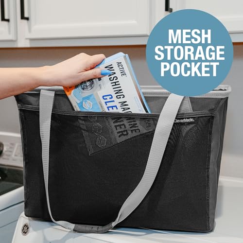 Image of CleverMade Collapsible Tote MAX Carry All - Charcoal Gray 2-Pack 50L - Foldable Storage Organization Container with Storage Pockets and Handles