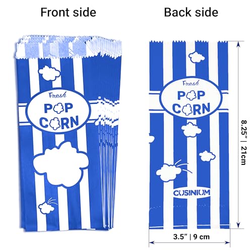 Image of CUSINIUM 1oz Royal Blue Paper Popcorn Bags (100-pack) - Carnival Theme - Customizable