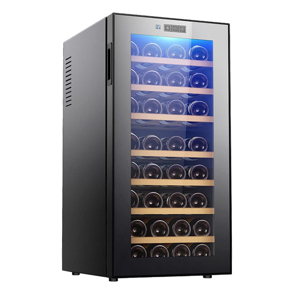 Refrigerador para vinos de 78 litros, bodega para encimera con temperatura digital, gabinete para vinos independiente, puerta de vidrio anti-ultravioleta y luz LED, bajo nivel de ruido, marco de haya