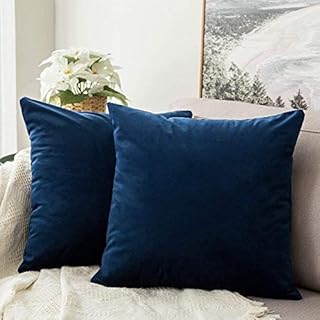 MIULEE Pack of 2 Velvet Soft Decorative Square Throw Pillow Case Cushion Covers Luxury Pillowcases for Livingroom Sofa Bedroom with Invisible Zipper 50cm x 50cm 20x20 Inches Navy Blue