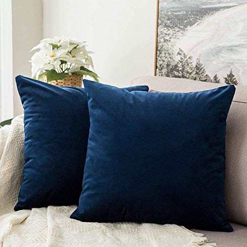 MIULEE 2er Set Samt Soft Solid Dekorative Quadrat Wurf Kissenbezüge Set Kissen Fall für Sofa Schlafzimmer Dunkelblau 16x16 Zoll 40x40 cm