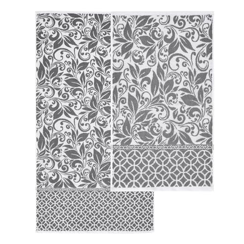Image of Modern Threads 6 Piece Bath Towel Set,Bathroom Set with 2 Bath Towels, Hand Towels,Wash Cloths100% Cotton, Super Absorbent & Extra Soft - Reversible Botanical Vine (Gray), Medium (Pack of 8)