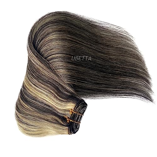 Image of Sew in Hair Extensions Real Human Hair Bundles 24 Inch Hand Tied Weft Hair Extensions Human Hair Weave Bundles 120G Natural Black Balayage Blonde Highlights Hair Extension Real Human Hair Extensions