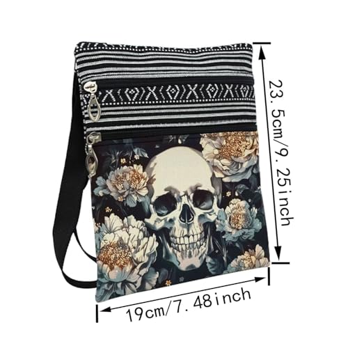 Skull Messenger Bag Ethnic Pattern Printed Adjustable Strap Crossbody Zipper Pouch Gothic Present for Woman2