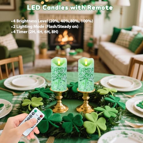 Image of 2PC St Patricks Day Flameless Candles, Shamrock Candles with Remote & Timer
