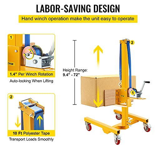Vevor Manual Winch Stacker, 9.4" - 72" Height Range, 19.7" Length X 15.7" Width Platform, Steel Lite Load Lift Winch, Hand Winch Lift Truck, 331 Lbs Capacity Material Lift For Shipping Facilities #TOP14