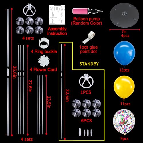 Image of TONIFUL 4 Set Yellow Blue Balloon Stand Balloon Centerpieces for Table