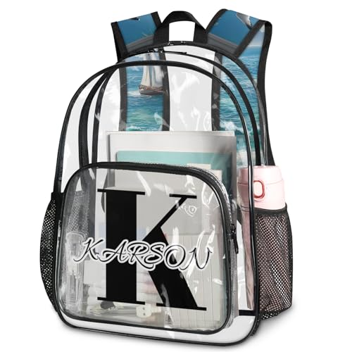 Personalized Ocean Beach Small Clear Backpack Stadium Approved Heavy Duty PVC Plastic Custom Summer Theme Transparent Backpacks See Through Bag with Name