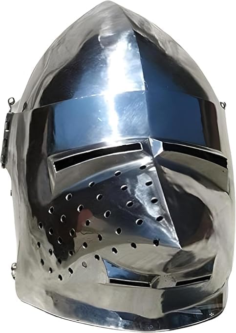 Medieval Knight Great Helmet, Polished Steel Pig Face Bascinet, Battle Ready Armor Replica for Costume, Wearable Armor Helmet Silver