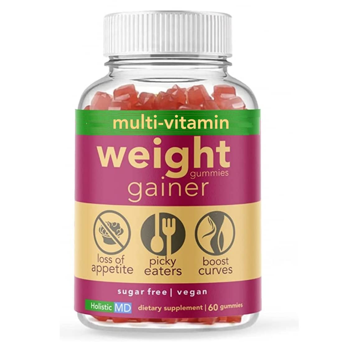 Gainer Gummies for Women Men Elderly and Kids | Clinically Studied Ingredients | 10 in 1 with L-Lysine Gentian Root Vitamin B | Non-GMO Sugar Free Vegan | 60 Count