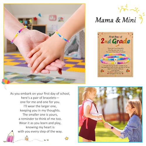 BAYLAY First Day of 2nd Grade School Bracelet Gifts - Colorful Heart Beaded Bracelets Mommy and Me Bracelet Back to School Gifts Stuff Supplies Mother and Daughter Bracelets — view 3