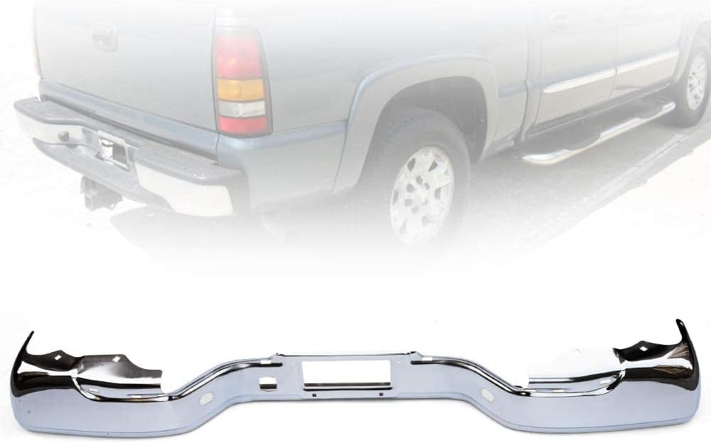 G-PLUS Rear Step Bumper Face Bar Compatible with Chevy Silverado 1500 1999-2006 /Fit GMC Sierra 1500 1999-2007 / Fit GMC Sierra 2500 99-04 Black Rear Step Bumper Face Bar GM1102412 88944059