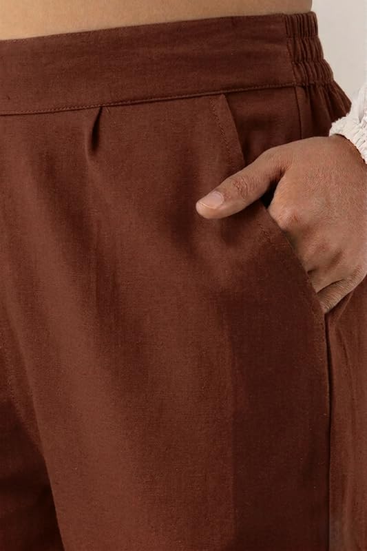 Image of Solid Cotton Woman Trousers Pants Regular Fit Kurti Pant with Drawstring Daily Office Formal Casual Use