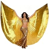 TRIMODI Adult Egyptian Professional Belly Dance Costume Angle Wings with Sticks for Halloween Carnival Performance (Golden(Back not Open))