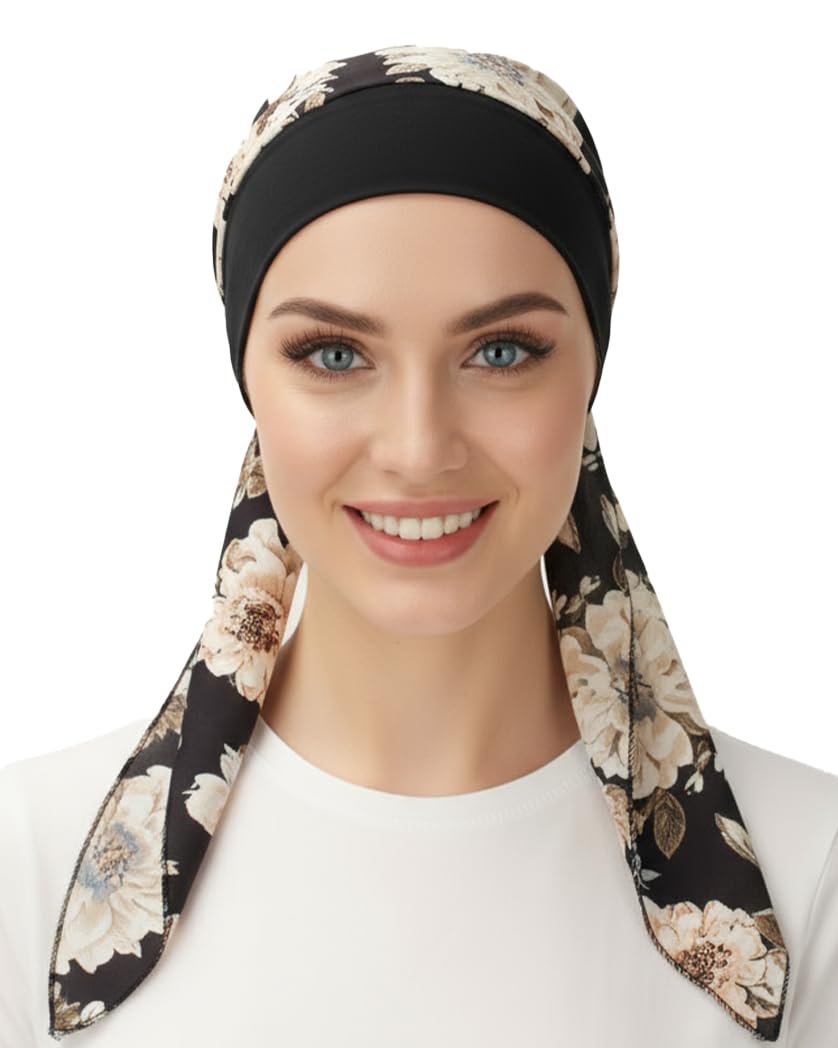 Fadachy Women's Papastoral-Black Flower Chemo Headwear For Head Scarfs Turbans Uk Cancer Scarves Bandanas For Cancer Cancer Headwear Headwrap Scarfs Cap