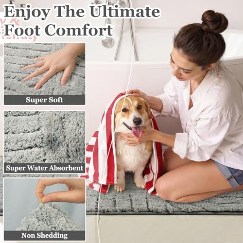 Homcomoda Bathroom Rugs Sets 5 Piece, Soft Absorbent Microfiber Bath Mats and U-Shaped Contour Toilet Rug, Non Slip Bath Rugs Machine Washable Shaggy Bath Room Floor Mats, Grey by Homcomoda - Image 3