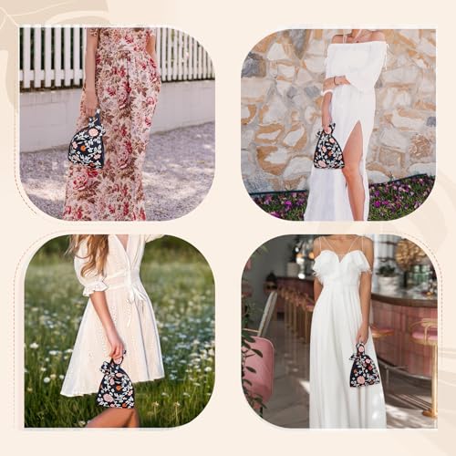Image of Small Crochet Knit Tote Wrist Bag, Portable Knot Sleeve Handle Bag Cute Wristlet Pouch Purse for Women