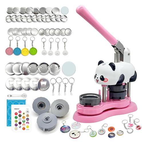 ChiButtons Kit para hacer botones Panda, prensa de insignias de 37 mm y 58 mm, iniciador con 100 juegos de botones traseros de metal, 20 piezas de llavero, 10 abrebotellas y cortador de círculos, para