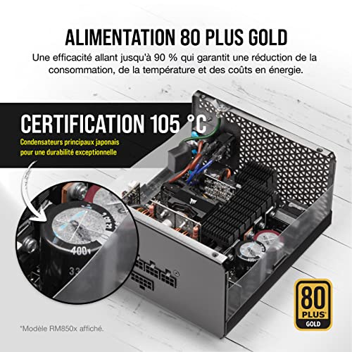 Corsair RM1000x 80 PLUS Gold 1000 Watts Bloc d’alimentation ATX Entièrement Modulaire (Ventilateur à Lévitation Magnétique de 135 mm, Grande Compatibilité, Condensateurs 105 °C Japonais) EU - Noir
