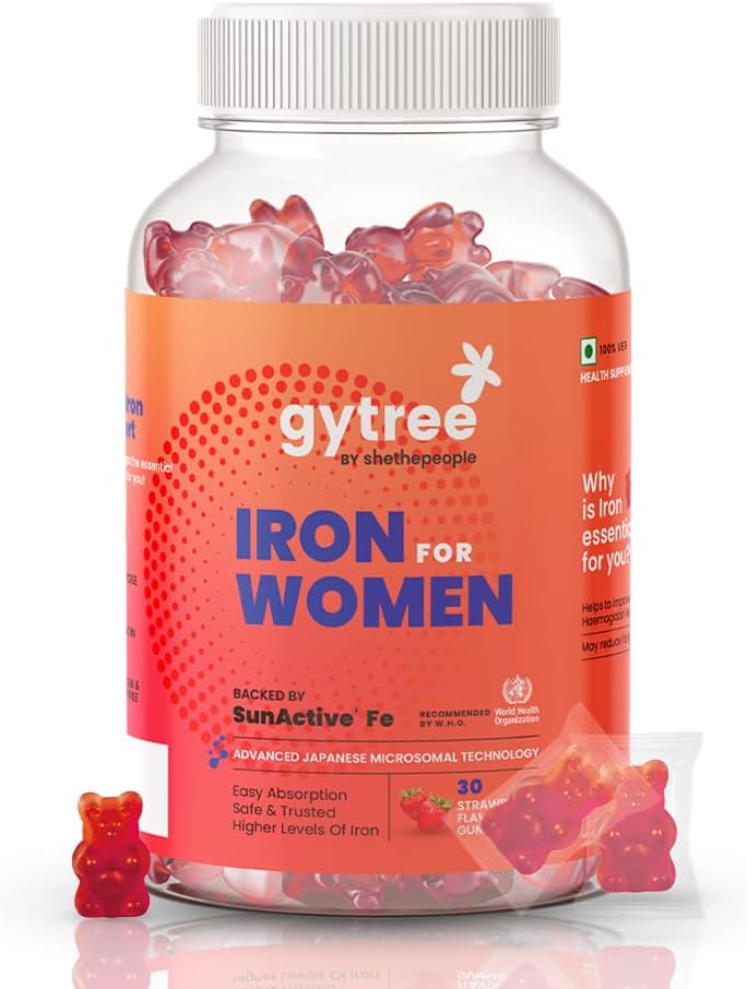 Iron Gummies for Women with W.H.O. Recommended SunActive Fe | Pregnancy Safe Clinically Proven Iron Supplement For Women | Boosts Haemoglobin & Body Immunity |Helps Treat Anaemia (Pack of 30)