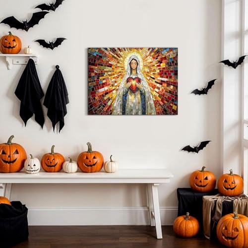 Image of Catholic Wall Art Our Lady of Guadalupe Picture Christian Artwork for Living Room Blessed Home Decor, Vintage Virgin Mary Poster Religious Spirit Canvas Prints Painting Bedroom Decorations 12x16 inch