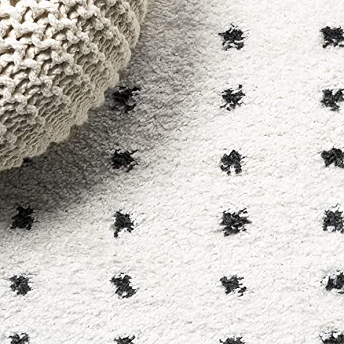 Jonathan Y Moh400A-210 Pele Modern Geometric Shag Indoor Area-Rug Bohemian Polka Dot Easy-Cleaning Bedroom Kitchen Living Room Non Shedding, 2 X 10, White/Black #TOP2