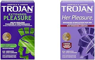 TROJAN Extended Pleasure Climax Control Extended Pleasure Condoms, 12 Count & Her Pleasure Sensations Spermicidal Lubricated Condoms, 12ct