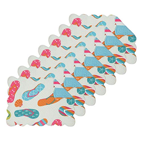 C&F Home Flip Flop Life Rectangle Placemat Set Of 6 Cotton Quilted Coastal Beach Reversible Machine Washable Table Top Table Linens 13" X 19" Rectangular Placemat Set Of 6 Blue #TOP1