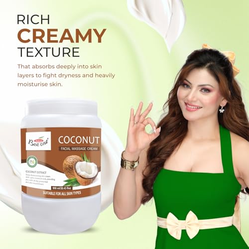 Image of Beeone Coconut Massage Cream 900ml - Nourishing & Moisturizing Massage Cream for Smooth, Soft Skin | Enriched with Coconut Oil for Deep Hydration & Relaxation