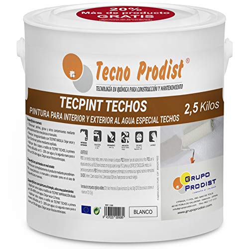 TECPINT TECHOS de Tecno Prodist - 2,5 Kg -Pintura para Techos -Exterior e Interior al Agua especial techos -Lavable -Fácil Aplicación -(BLANCO)