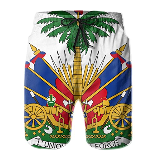 Mens Coat of Arms of Haiti Drawstring Casual Summer Beach Shorts