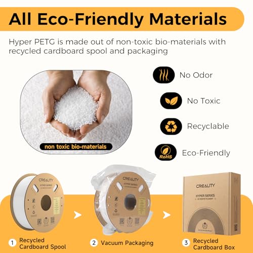 Image of Creality PETG Filament 1.75mm, Hyper PETG Filament High Speed 30-600mm /s High Toughness Chemical Resistance 3D Printer Filament, 1KG Cardboard Spool(2.2lbs) (Black)