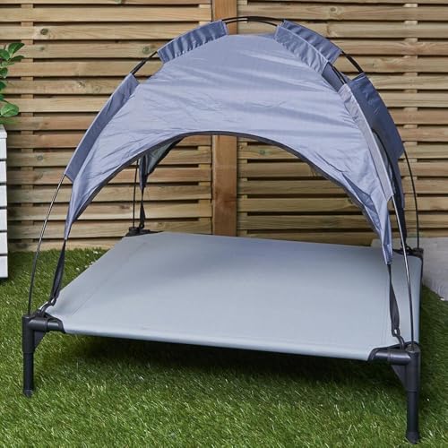 wilko Clever Paws Raised Pet Bed with Sun Shade Medium Blue 80x86x90cm Metal and Polyester