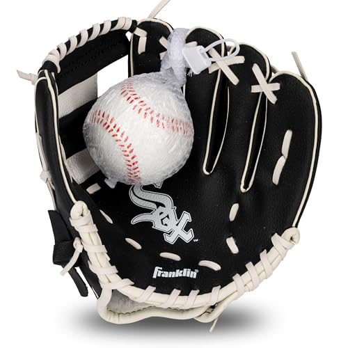 Franklin Sports MLB Youth Teeball Sox and and Set - Kids Chicago White Sox Baseball and Teeball Glove and Ball - Perfect First Kids Glove - 9.5"