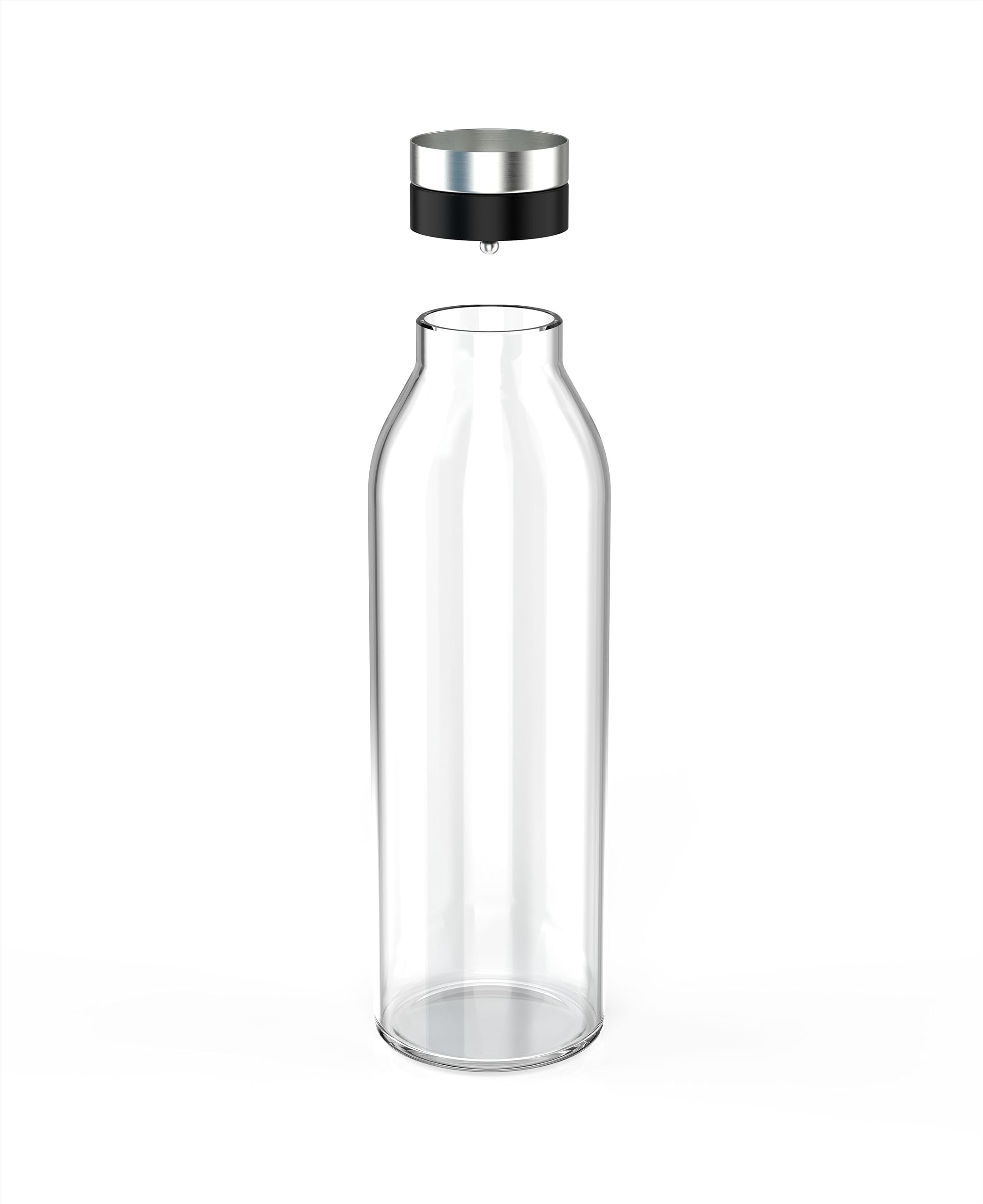 Emsa Flow Bottle Karaffe 1,3 l, Glas/Edelstahl, Einsteckdeckel mit automatischer Öffnung, tropffreier Ausgießer, passend für alle Standard-Kühlschranktüren, N4160600