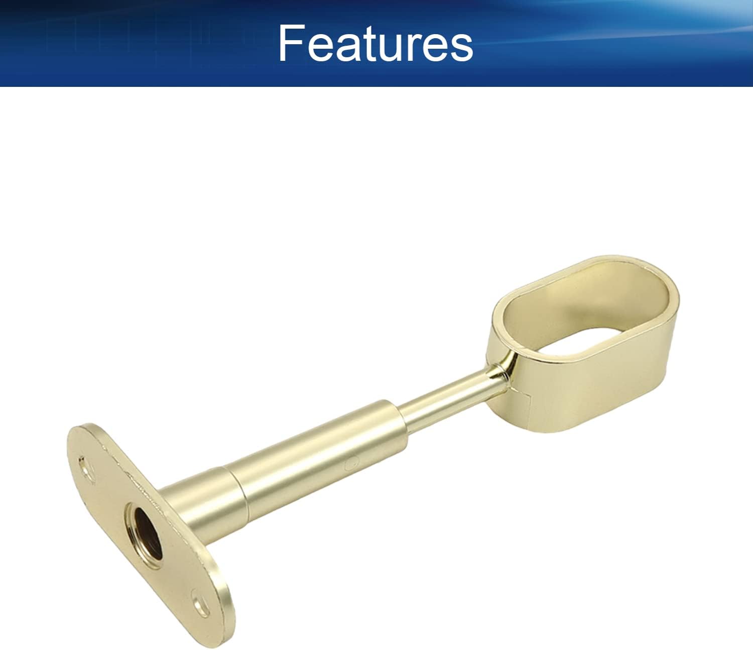 Brackets for Curtain Rods, 4pcs Oval Shape Ceiling Curtain Rod Brackets, Zinc Alloy Clothes Closet Rod Flange Holder Anodizing, Fit for Pipe Diameter 16x30mm, Gold, Adjustable All-Pass